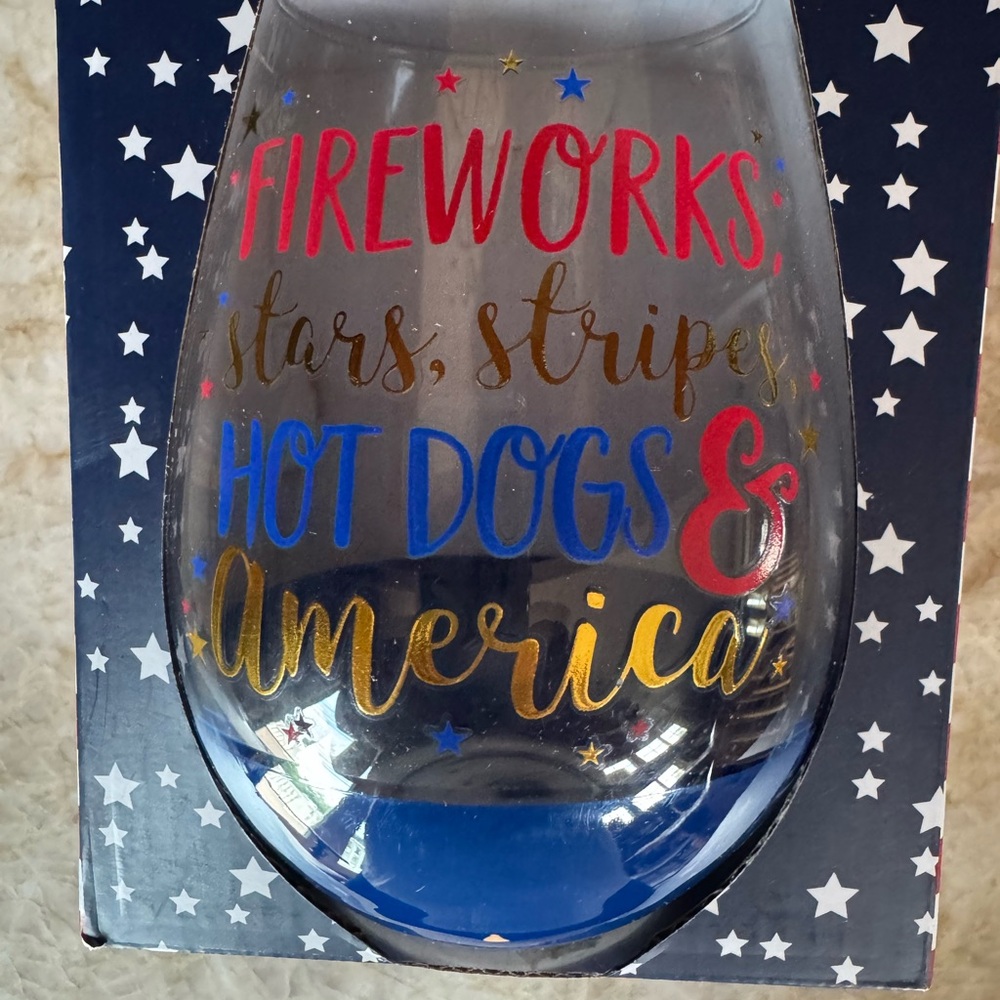Patriotic Themed Glass with Colorful Text